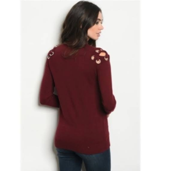 NWT Maroon red Lace Up Turtleneck Sweater - Picture 2 of 6